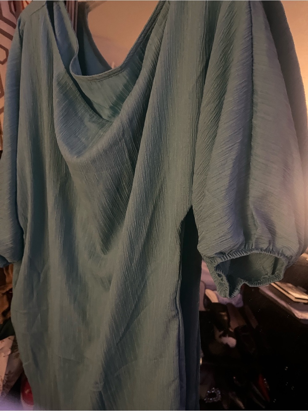 Relaxed Teal Women’s Dress with Draped Neckline